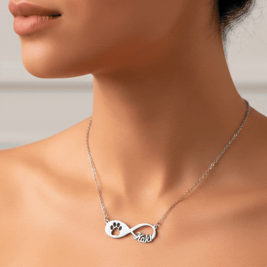 Colgante Infinito Artemis Huella Perro con Nombre en Plata 925