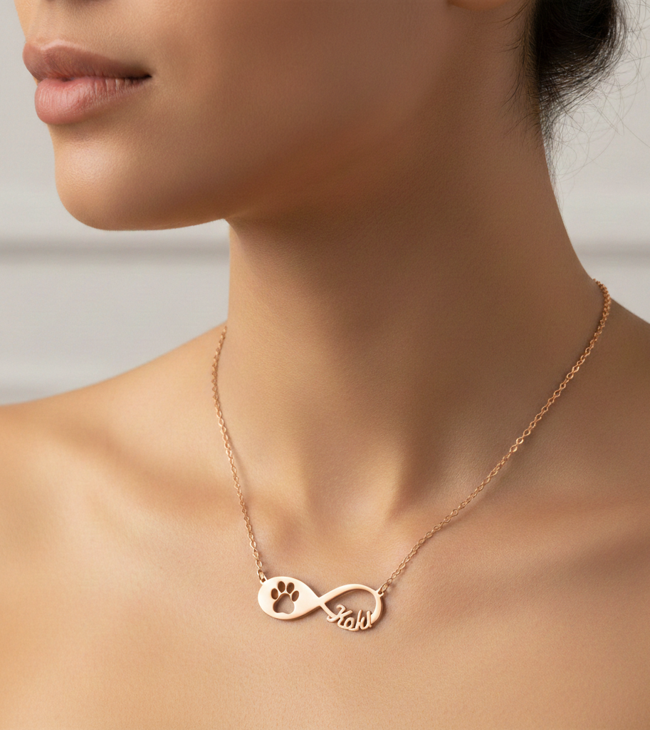 Colgante Infinito Artemis Huella Perro en Plata 925 con Baño de Oro Rosa 18k