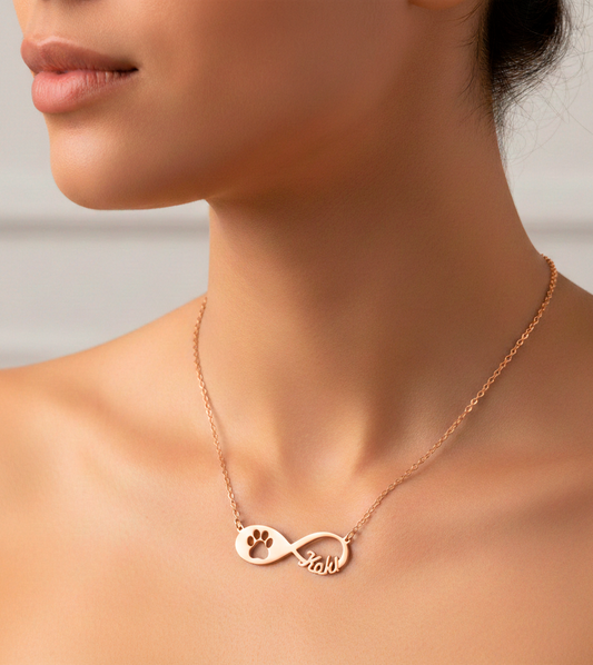 Colgante Infinito Artemis Huella Perro en Plata 925 con Baño de Oro Rosa 18k