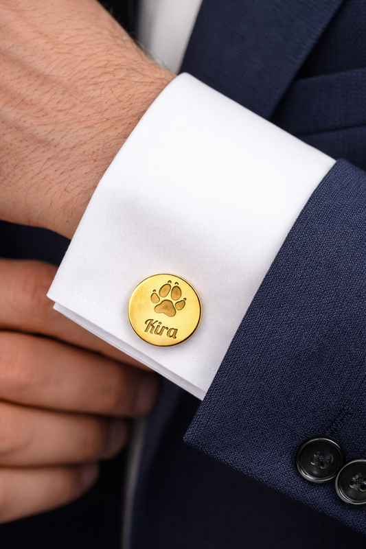 Gemelos Huella De Mi Mascota en Plata 925 con Baño de Oro 18k