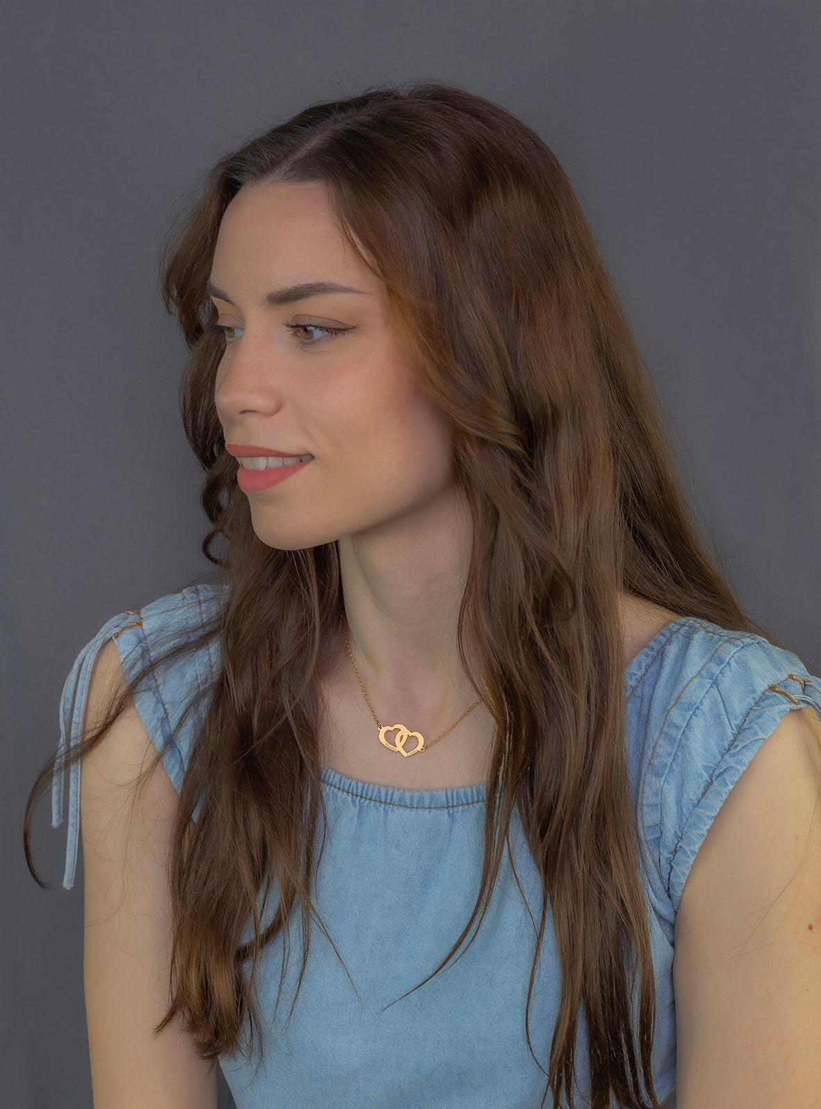 Colgante Doble Corazón Eros Nombres Entrelazados en Plata 925 con Baño de Oro 18k