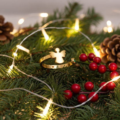 Anillo Ángel Nombre y Piedra Color en Plata de Ley 925 y Baño Oro 18k